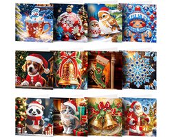 Kerstkaarten—Een set van 12 handgemaakte kaarten(30x15cm)met 5D-acrylkralenkunst om zelf te maken-Het is eenvoudig en leuk-en helpt het…