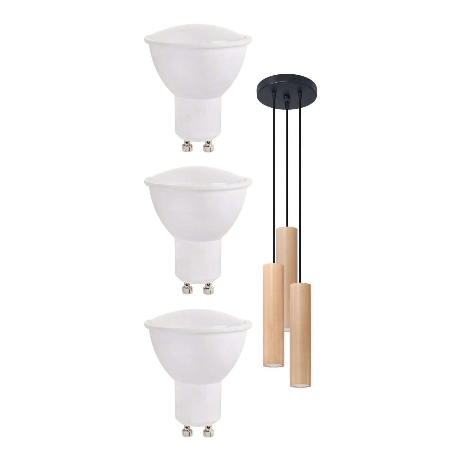 LORENTO 3 hanglamp naturel hout GU10 3x LED gratis