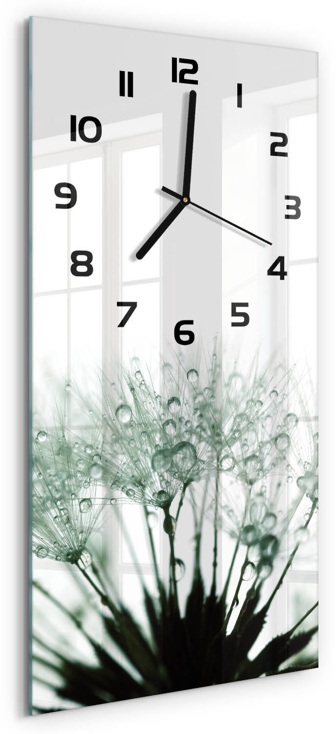 Tulup Wandklok - Paardenbloemzaden Wandklok Glas Decoratie - 30x60 cm - Wit Gekleurde Glazen Klok - Zwarte handen - Rechthoekige Klok - Klok Glas Met Opdruk - Moderne Wandklok Glas