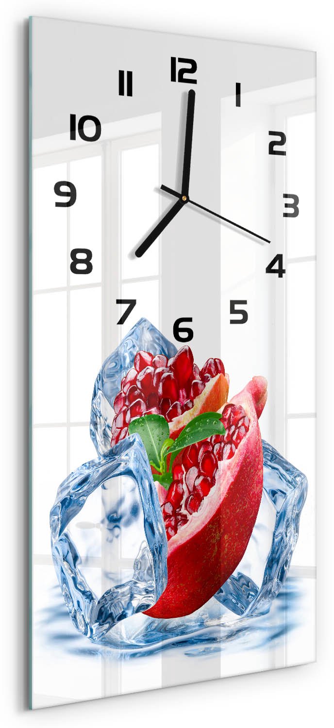 Tulup Wandklok - IJsgranaat Decoratieve Glazen Klok - 30x60 cm - Rood Glazen Wandklok Design - Zwarte handen - Rechthoekige Klok - Glazen Klok Met Print - Wandklok Glas Met Motief