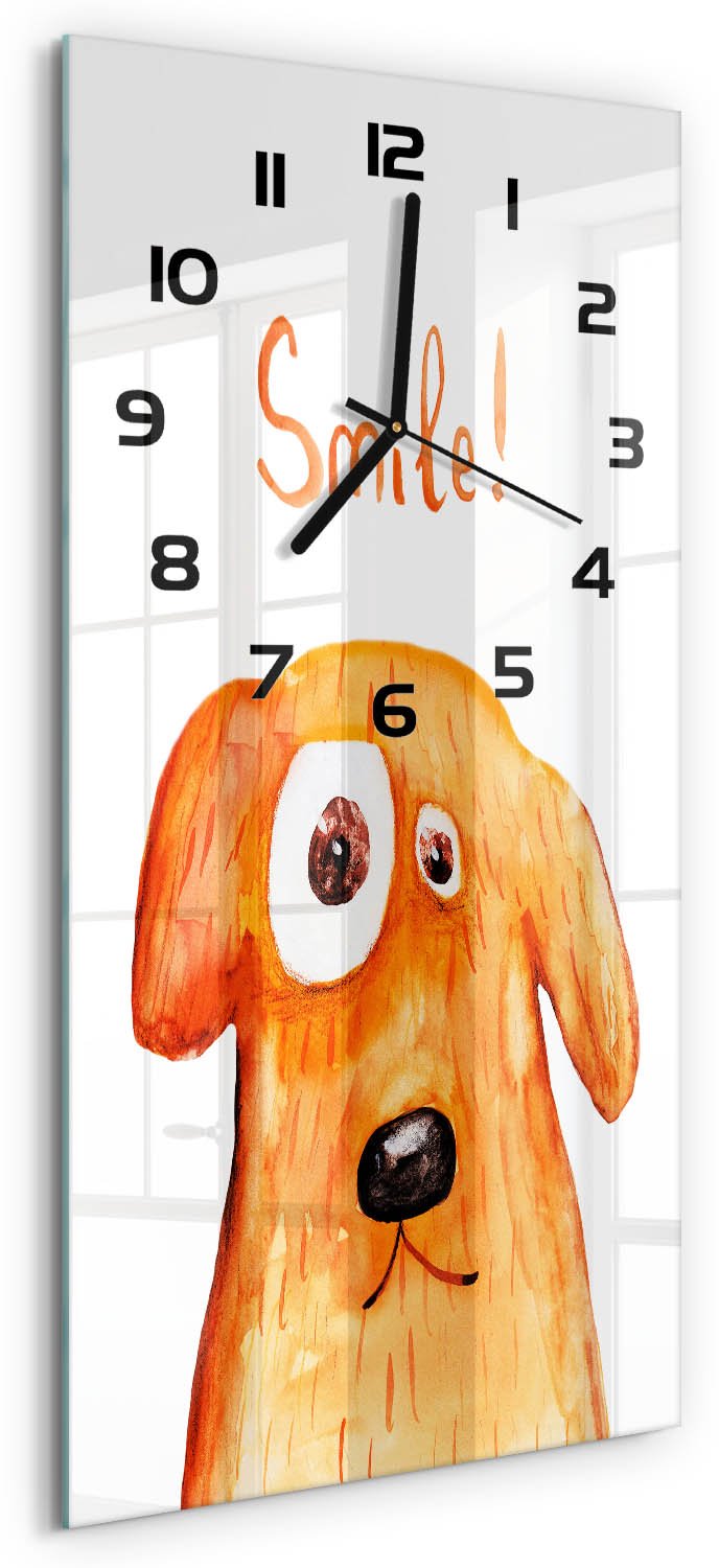 Tulup Wandklok - Hond Gekleurde Glazen Klok - 30x60 cm - Oranje Glazen Klok Met Print - Zwarte handen - Rechthoekige Klok - Moderne Wandklok Glas - Wandklok Glas Decoratie