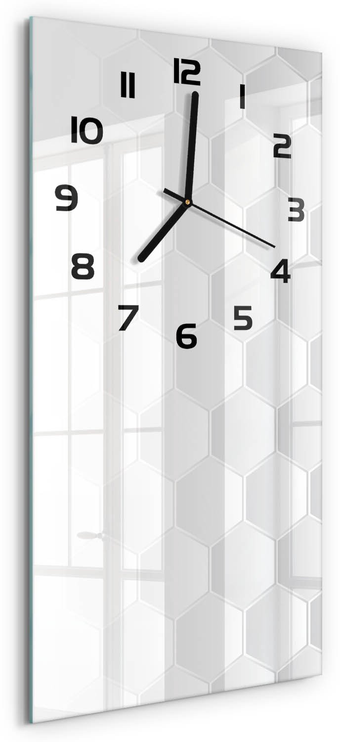 Tulup Wandklok - Zeshoekige achtergrond Wandklok Glas Met Motief - 30x60 cm - Wit Decoratieve Glazen Klok - Zwarte handen - Rechthoekige Klok - Gekleurde Glazen Klok - Glazen Klok Met Print