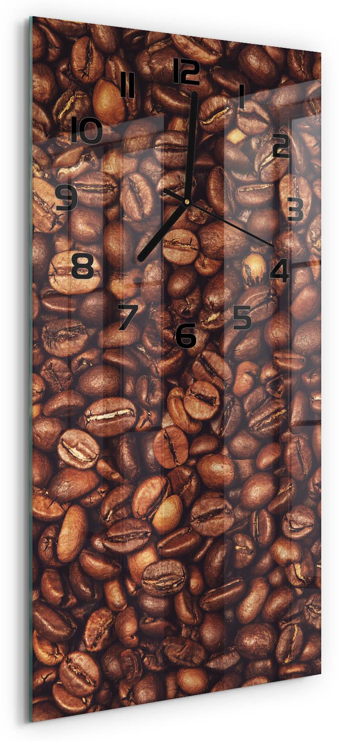 Tulup Wandklok - Koffiebonen Wandklok Glas Met Motief - 30x60 cm - Bruin Decoratieve Glazen Klok - Zwarte handen - Rechthoekige Klok - Gekleurde Glazen Klok - Glazen Klok Met Print
