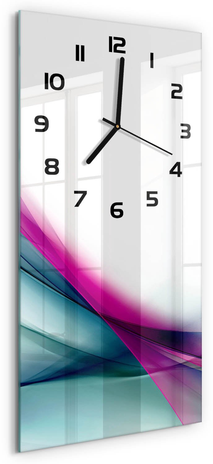 Tulup Wandklok - Golfabstractie Glazen Wandklok Design - 30x60 cm - Veelkleurig Klok Glas Met Opdruk - Zwarte handen - Rechthoekige Klok - Wandklok Glas Met Motief - Decoratieve Glazen Klok
