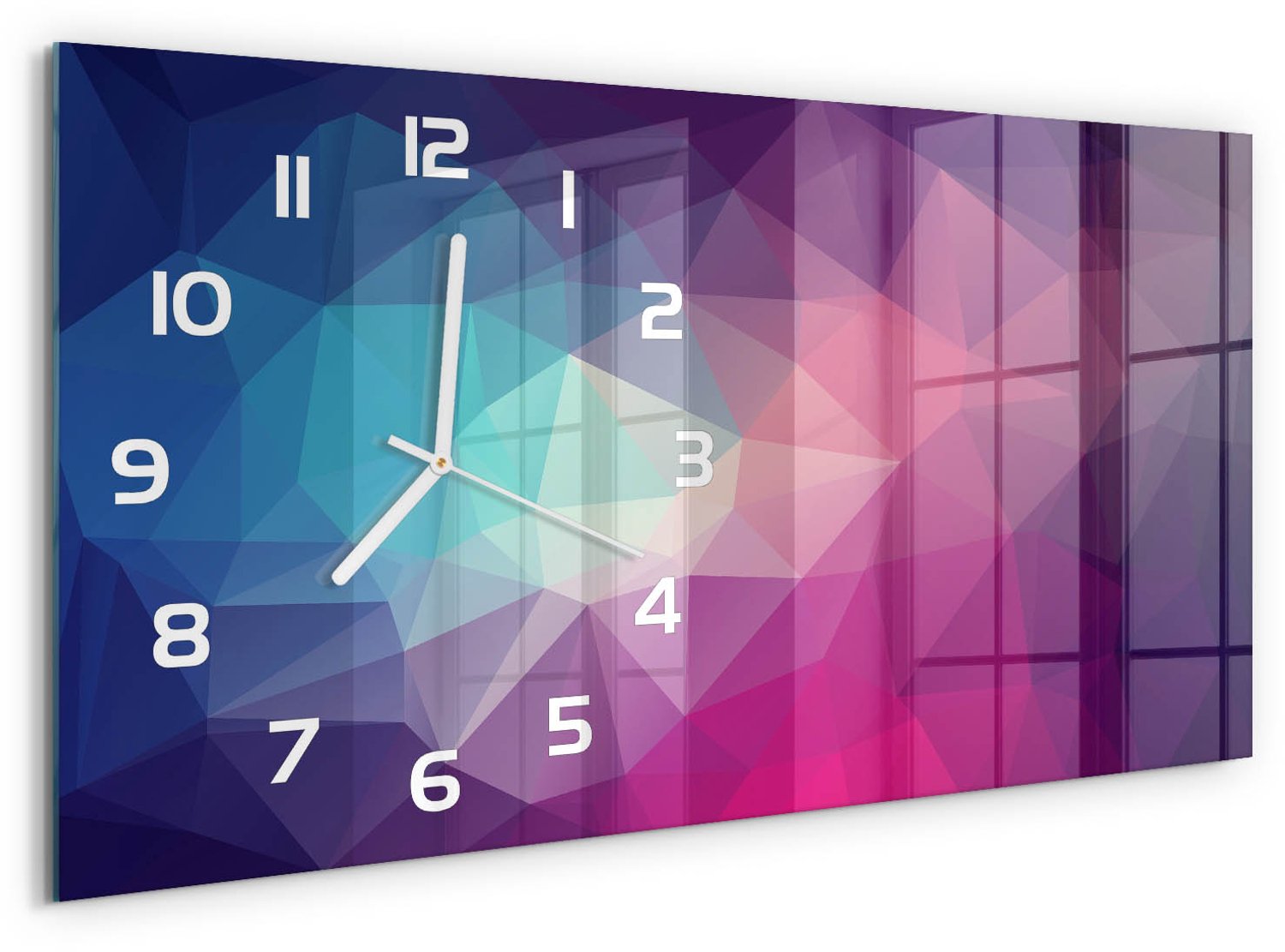 TULUP Wandklok - Abstracte achtergrond Glazen Wandklok Design - 60x30 cm - Veelkleurig Klok Glas Met Opdruk - Witte handen - Rechthoekige Klok - Wandklok Glas Met Motief - Decoratieve Glazen Klok