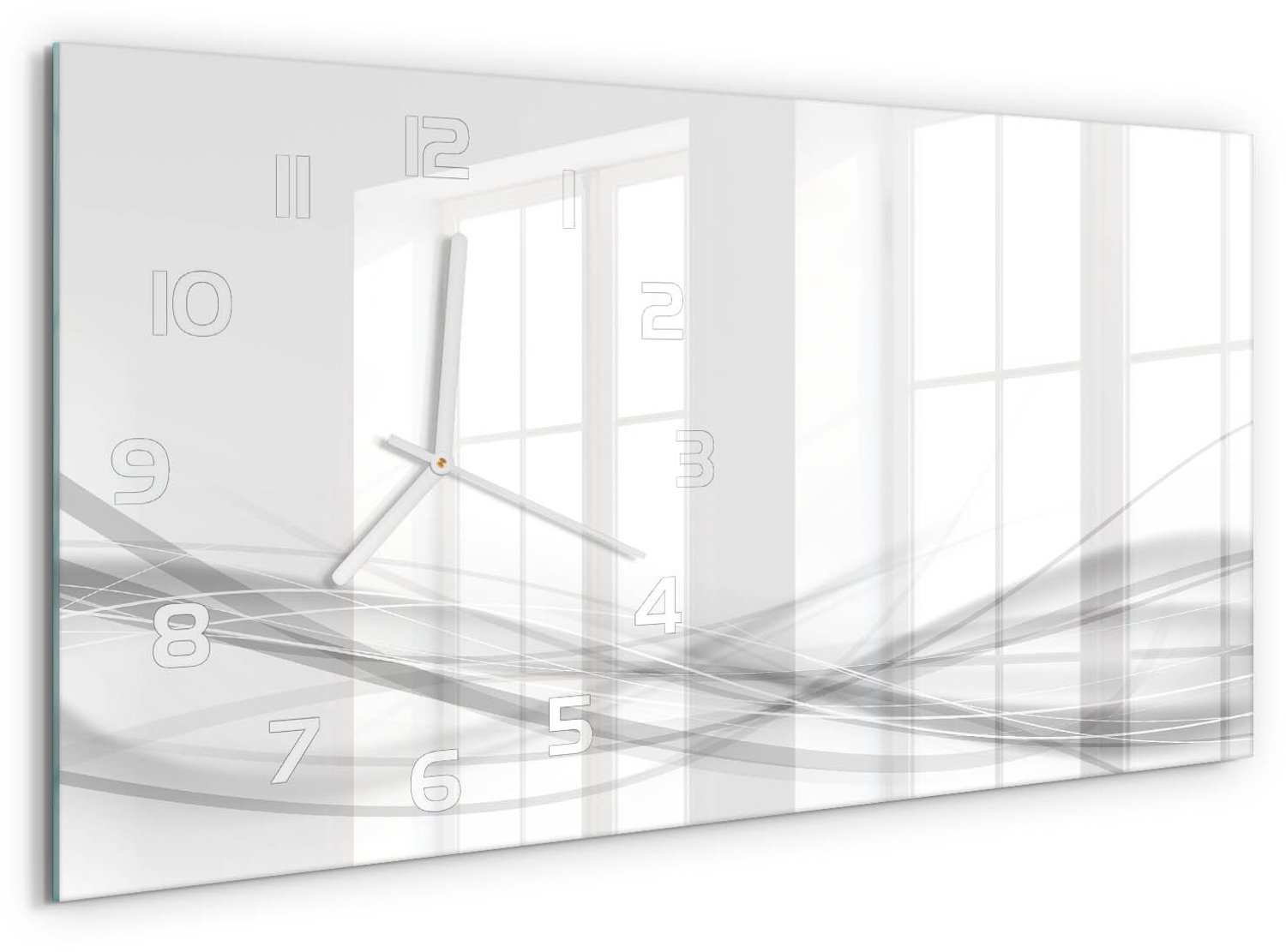 TULUP Wandklok - Golfabstractie Glazen Klok Met Print - 60x30 cm - Wit Wandklok Glas Met Motief - Witte handen - Rechthoekige Klok - Wandklok Glas Decoratie - Gekleurde Glazen Klok