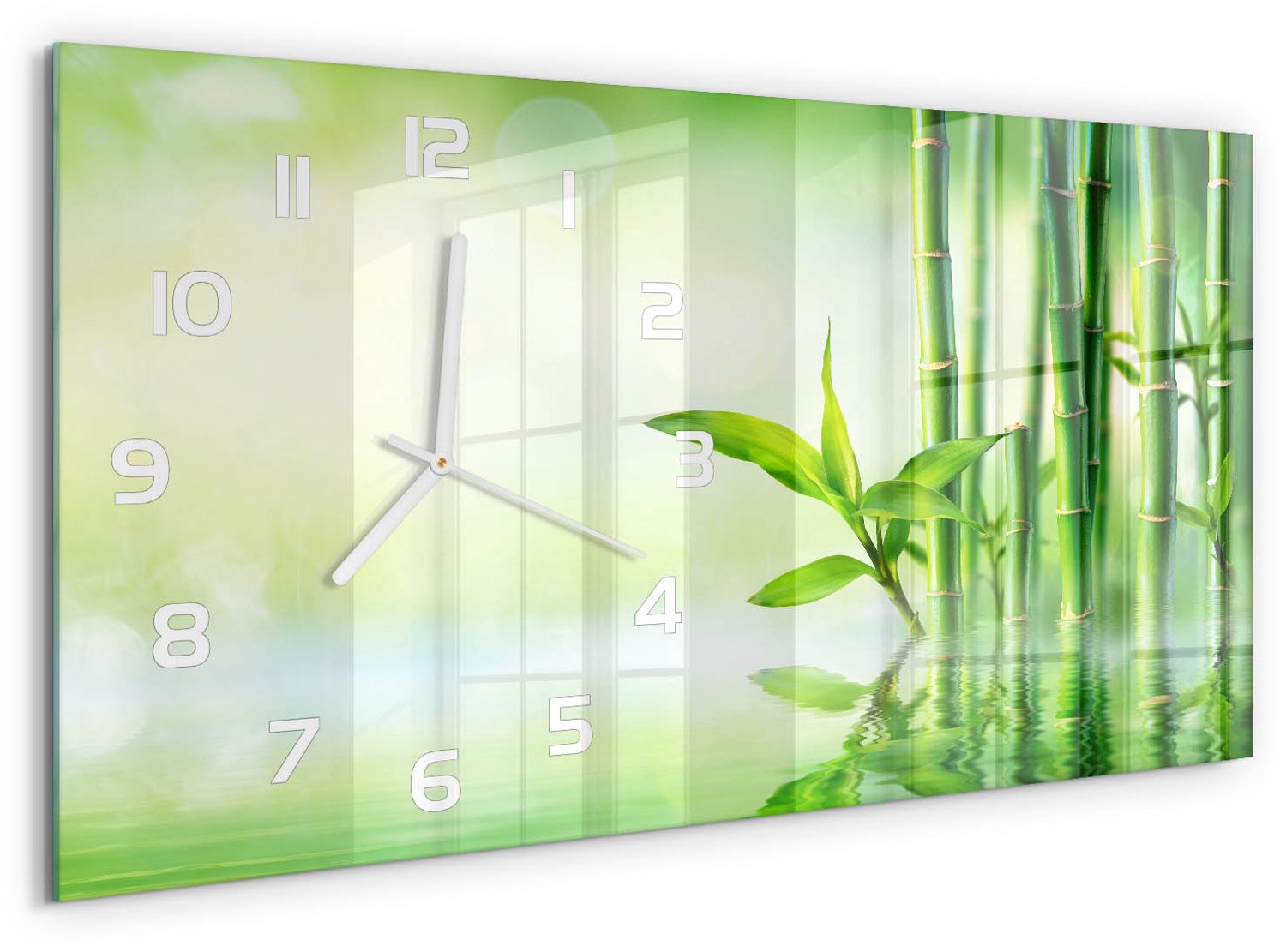 TULUP Wandklok - Bamboe Moderne Wandklok Glas - 60x30 cm - Groente Wandklok Glas Decoratie - Witte handen - Rechthoekige Klok - Glazen Wandklok Design - Klok Glas Met Opdruk