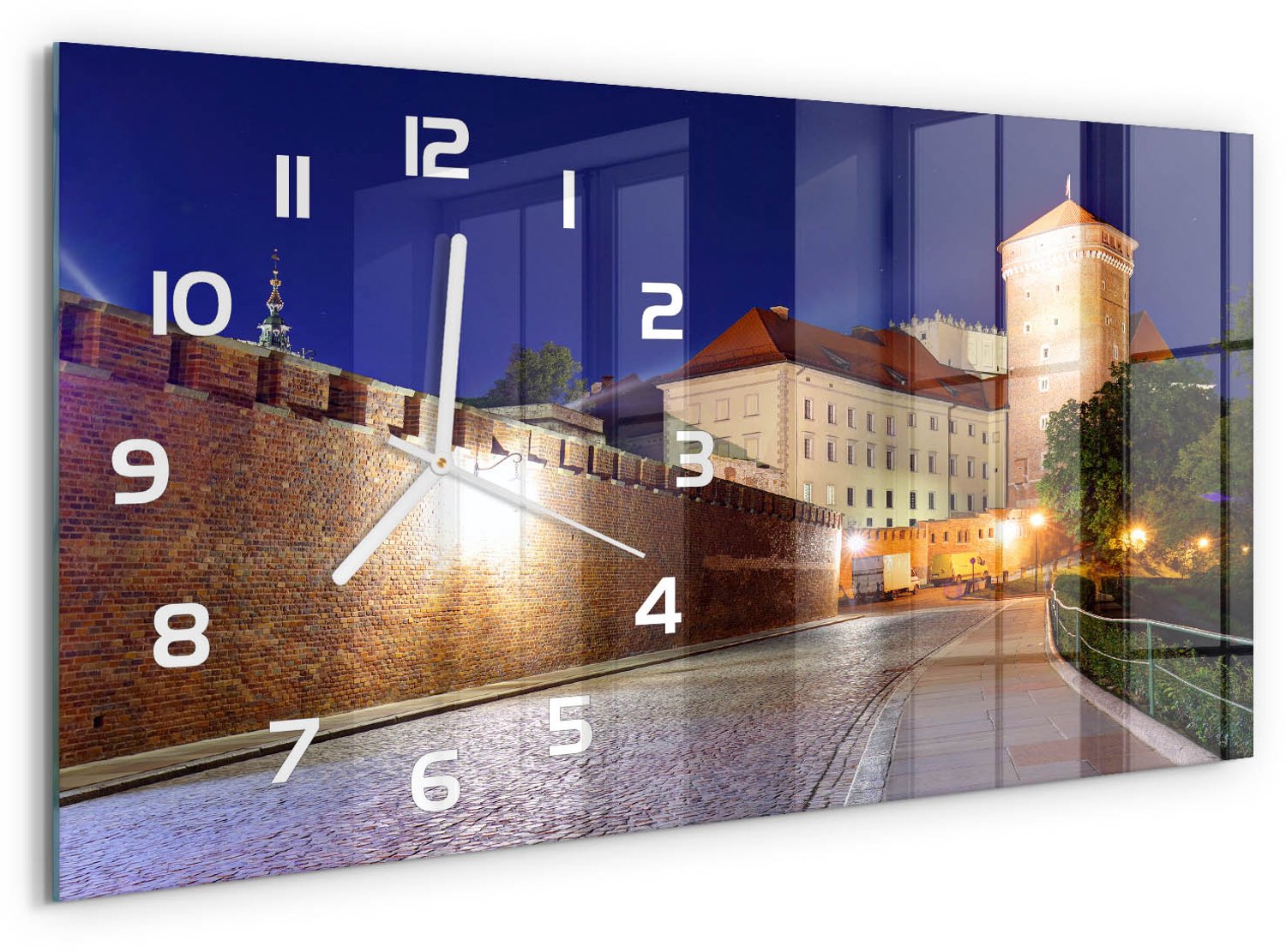 TULUP Wandklok - Krakau, Polen Moderne Wandklok Glas - 60x30 cm - Veelkleurig Wandklok Glas Decoratie - Witte handen - Rechthoekige Klok - Glazen Wandklok Design - Klok Glas Met Opdruk