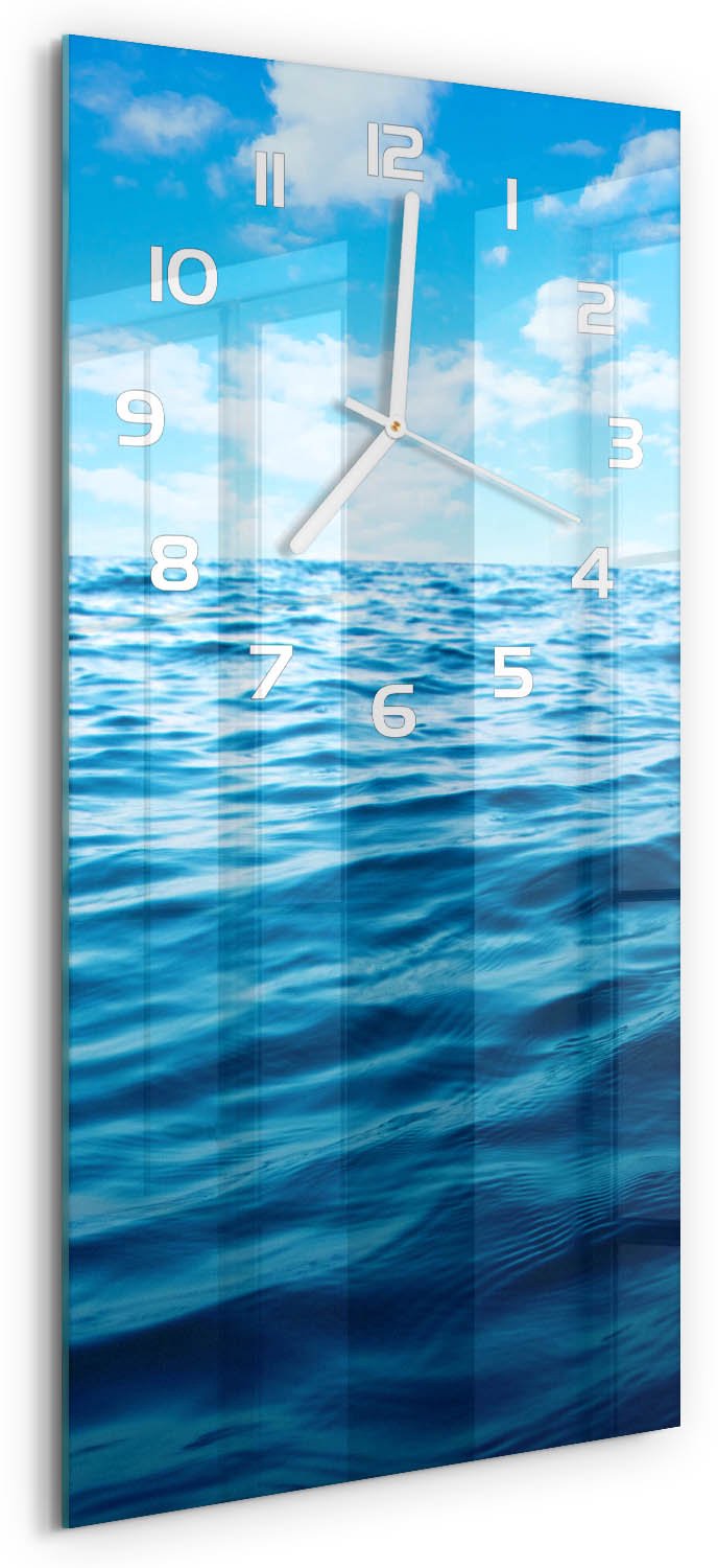 Tulup Wandklok - Zeewater Gekleurde Glazen Klok - 30x60 cm - Blauw Glazen Klok Met Print - Witte handen - Rechthoekige Klok - Moderne Wandklok Glas - Wandklok Glas Decoratie