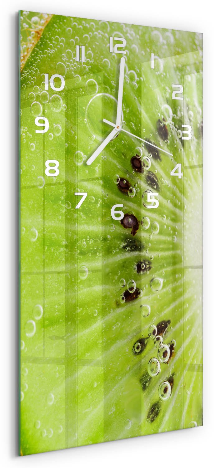 Tulup Wandklok - Kiwi Glazen Wandklok Design - 30x60 cm - Groente Klok Glas Met Opdruk - Witte handen - Rechthoekige Klok - Wandklok Glas Met Motief - Decoratieve Glazen Klok