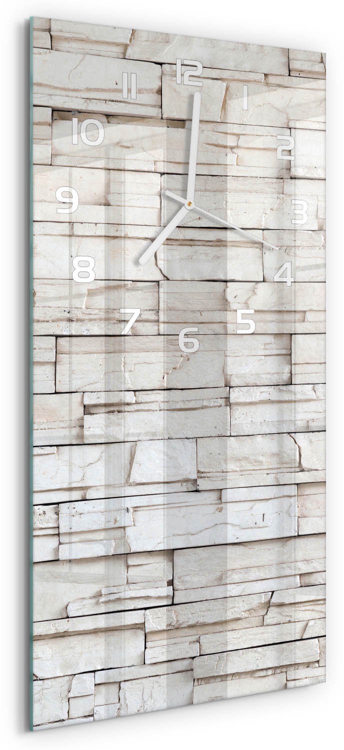 Tulup Wandklok - Witte stenen muur Moderne Wandklok Glas - 30x60 cm - Wit Wandklok Glas Decoratie - Witte handen - Rechthoekige Klok - Glazen Wandklok Design - Klok Glas Met Opdruk