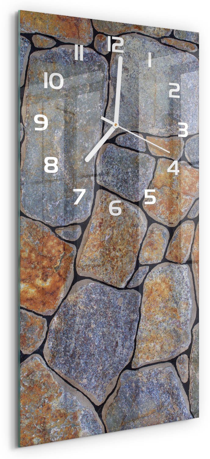 Tulup Wandklok - Achtergrond van stenen Gekleurde Glazen Klok - 30x60 cm - Grijs Glazen Klok Met Print - Witte handen - Rechthoekige Klok - Moderne Wandklok Glas - Wandklok Glas Decoratie