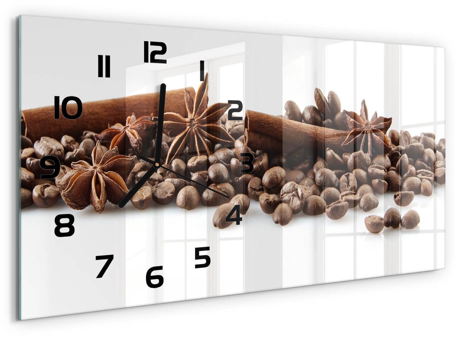 TULUP Wandklok - Kaneelkorrels Wandklok Glas Decoratie - 60x30 cm - Bruin Gekleurde Glazen Klok - Zwarte handen - Rechthoekige Klok - Klok Glas Met Opdruk - Moderne Wandklok Glas