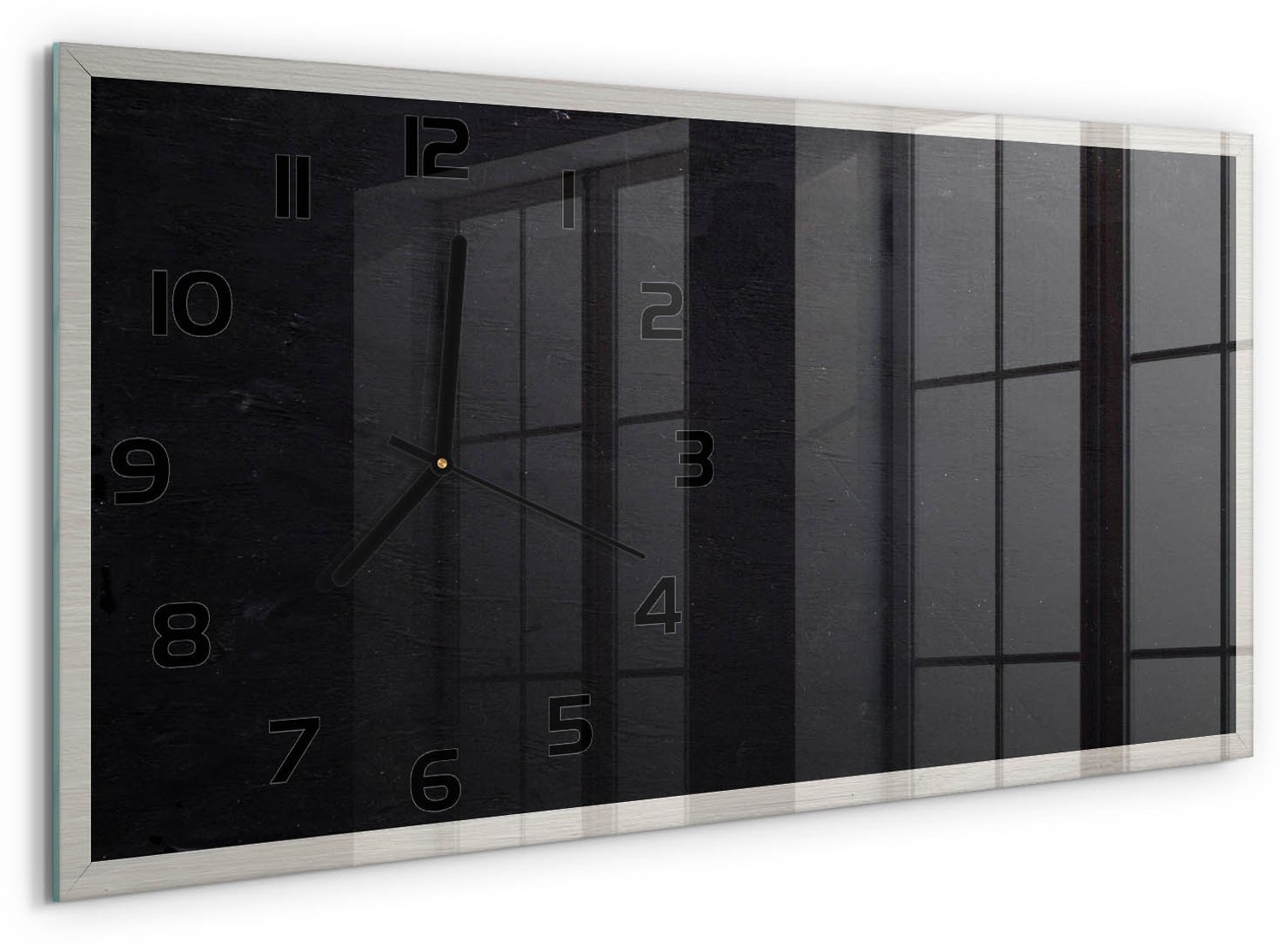 TULUP Wandklok - Prikbord Glazen Klok Met Print - 60x30 cm - Zwart Wandklok Glas Met Motief - Zwarte handen - Rechthoekige Klok - Wandklok Glas Decoratie - Gekleurde Glazen Klok