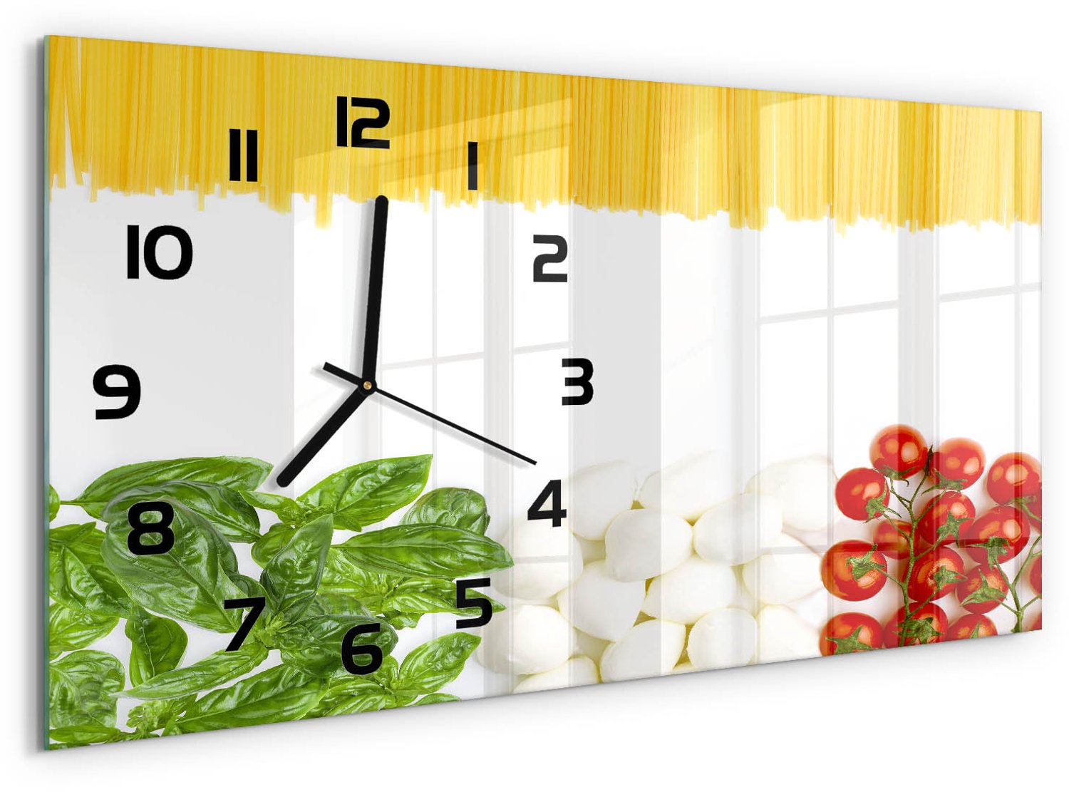 TULUP Wandklok - Italiaanse vlag Wandklok Glas Decoratie - 60x30 cm - Veelkleurig Gekleurde Glazen Klok - Zwarte handen - Rechthoekige Klok - Klok Glas Met Opdruk - Moderne Wandklok Glas