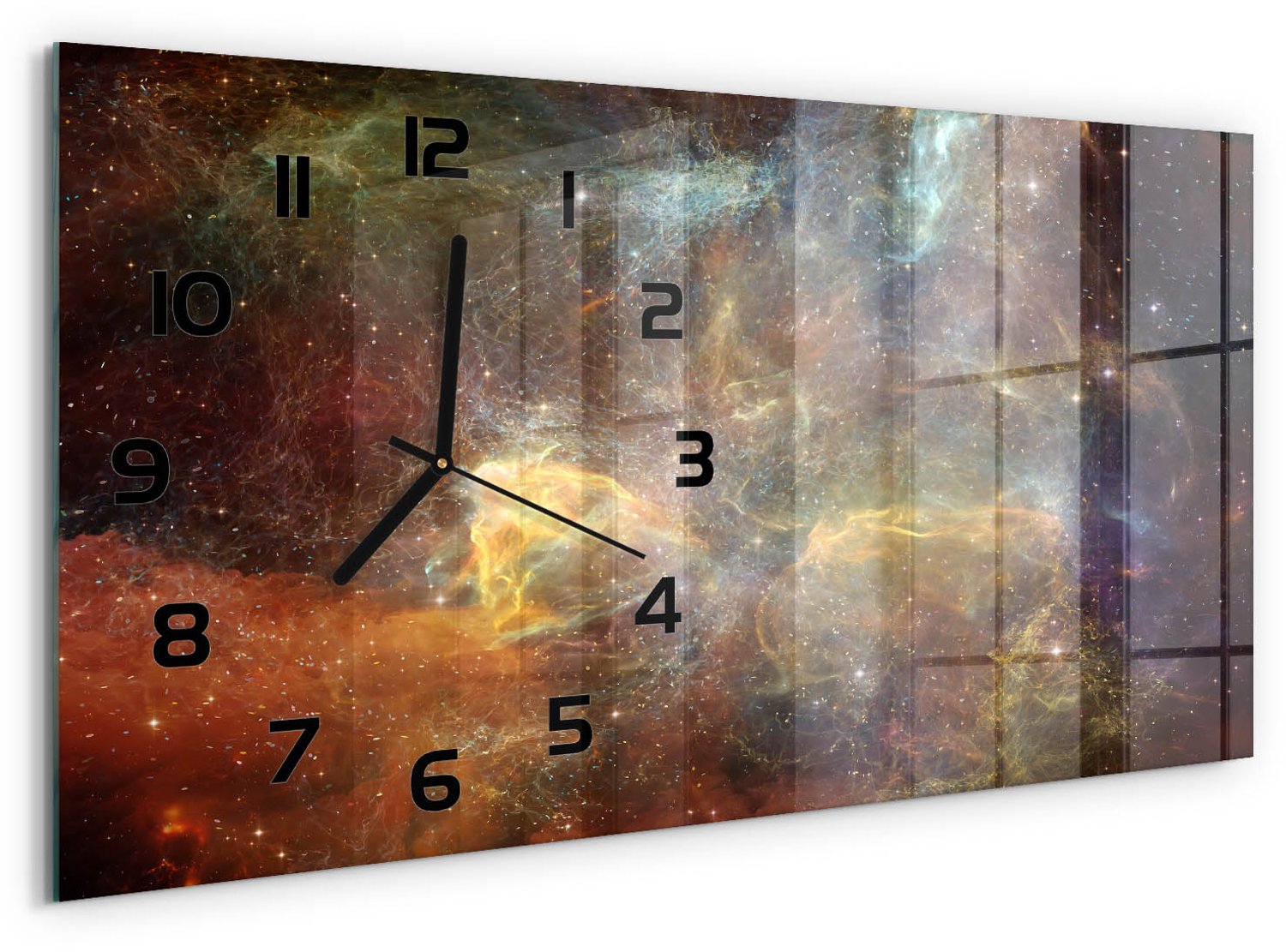 TULUP Wandklok - Kosmos Moderne Wandklok Glas - 60x30 cm - Veelkleurig Wandklok Glas Decoratie - Zwarte handen - Rechthoekige Klok - Glazen Wandklok Design - Klok Glas Met Opdruk