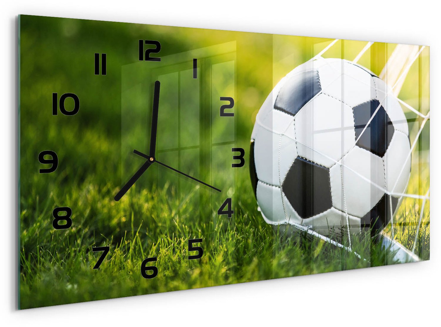 TULUP Wandklok - Bal in het doel Moderne Wandklok Glas - 60x30 cm - Groente Wandklok Glas Decoratie - Zwarte handen - Rechthoekige Klok - Glazen Wandklok Design - Klok Glas Met Opdruk
