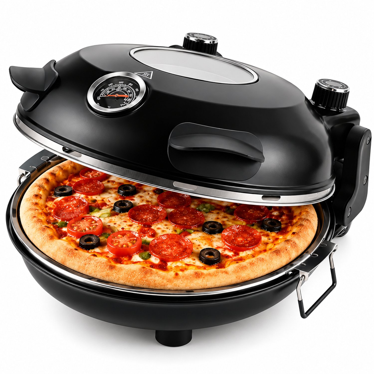 Veya Pizza oven - Pizzaovens - Elektrische Pizzamaker - tot 420°C - 32 Cm pizzasteen - Zwart - 1200 W - 5 Temperatuurstanden