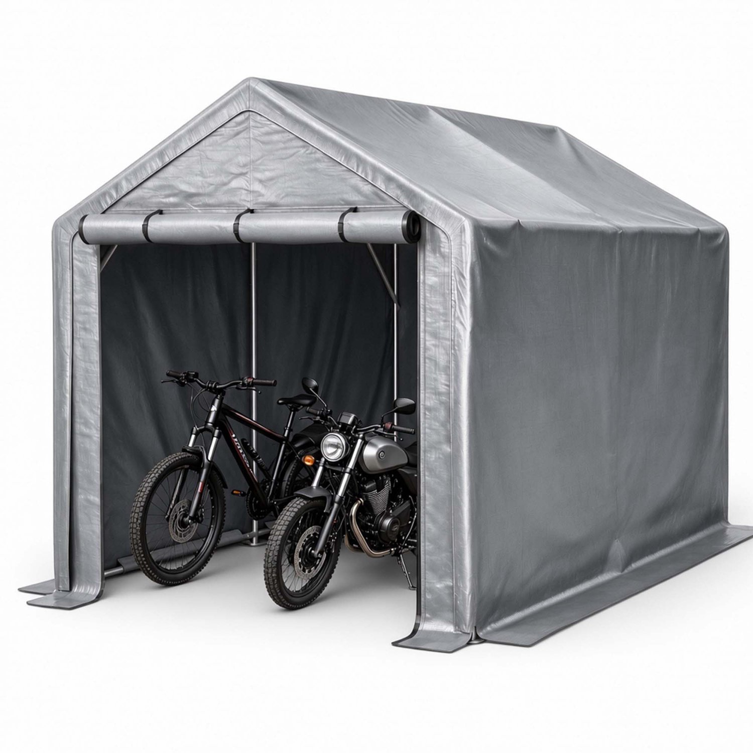 Fietsenberging met oprolbare deur - Waterdicht PE zeil en stalen frame - Voor tuin terras of erf - Donkergrijs - 296 x 190 x 200 cm