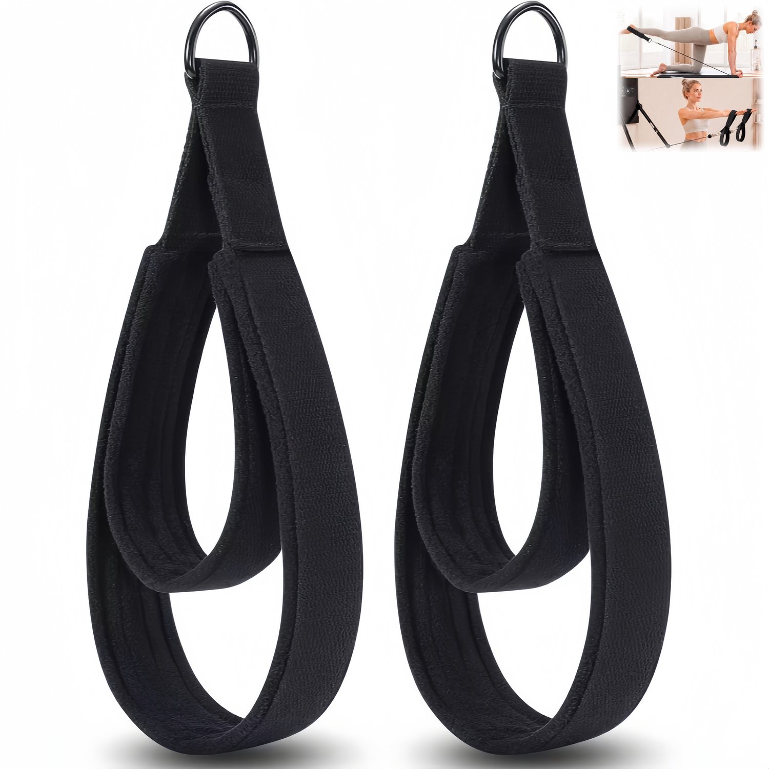 1 paar ‑ pilates dubbele lusbanden ‑ yoga enkel‑ en polsbanden - fitness oefenbanden ‑ katoen geweven band met fleece gevoerde handgrepen ‑ 38 × 5 cm ‑ voor yoga, pilates, reformer training, kern‑ en rekoefeningen ‑ zwart