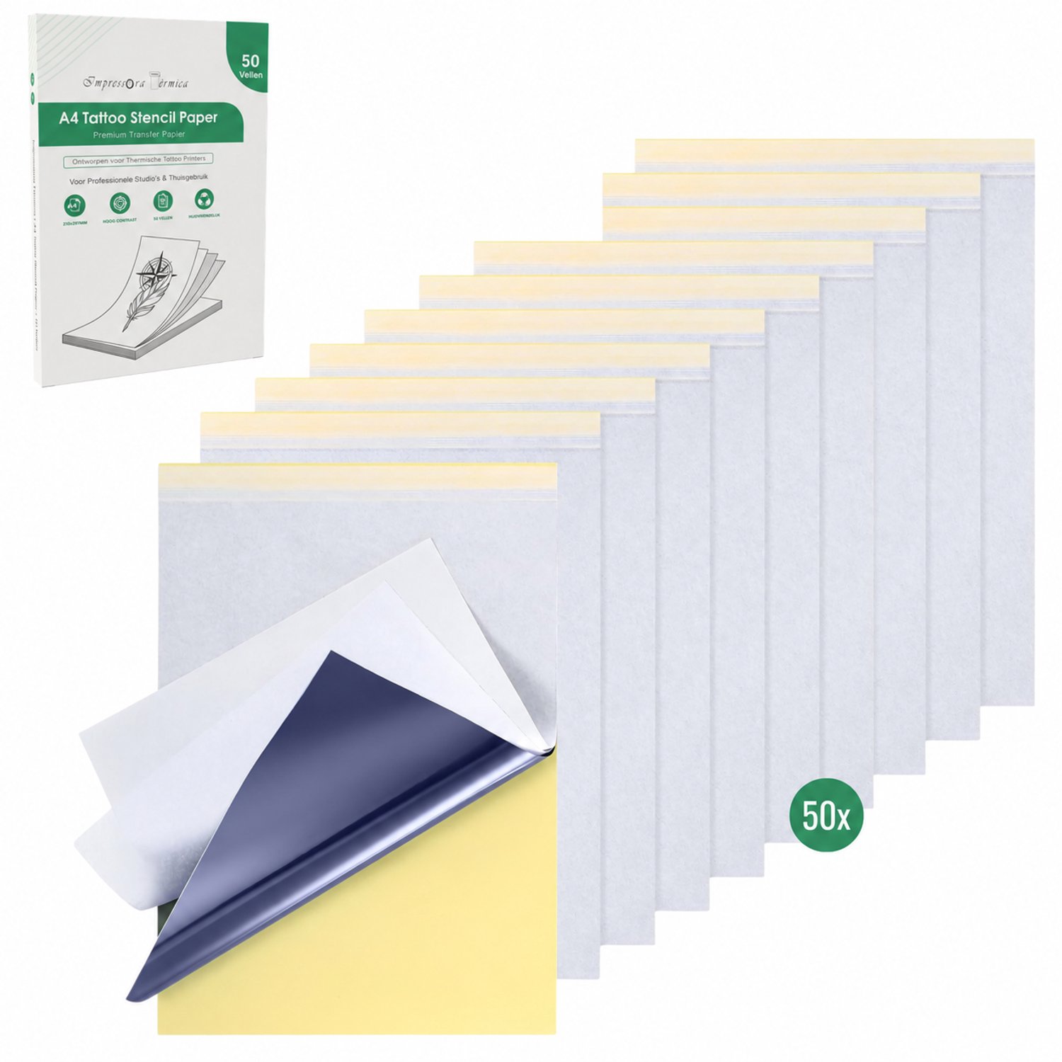 Impressora Térmica A4 Tattoo Transferpapier - thermisch papier - Thermisch Stencil Papier - Thermische printer - Hobby paper - 4-Laags - 50 Vellen