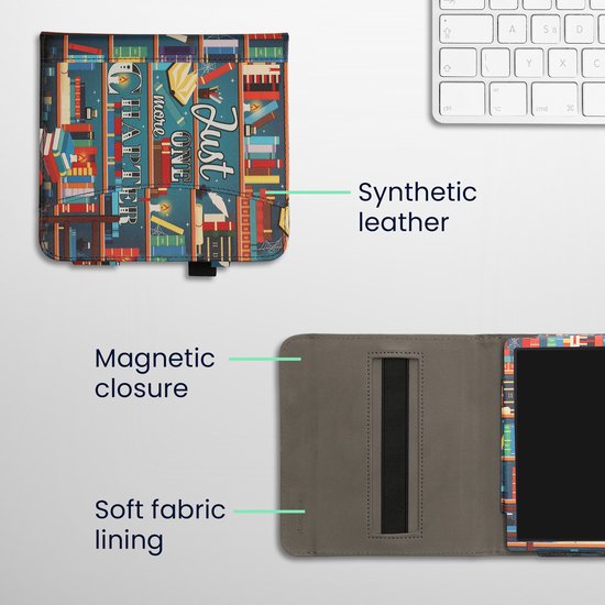 kwmobile flip cover geschikt voor Kobo Libra Colour - Hoes met handgreep en voorvak voor e-reader - Book case in meerkleurig - bibliotheek design — afbeelding 2