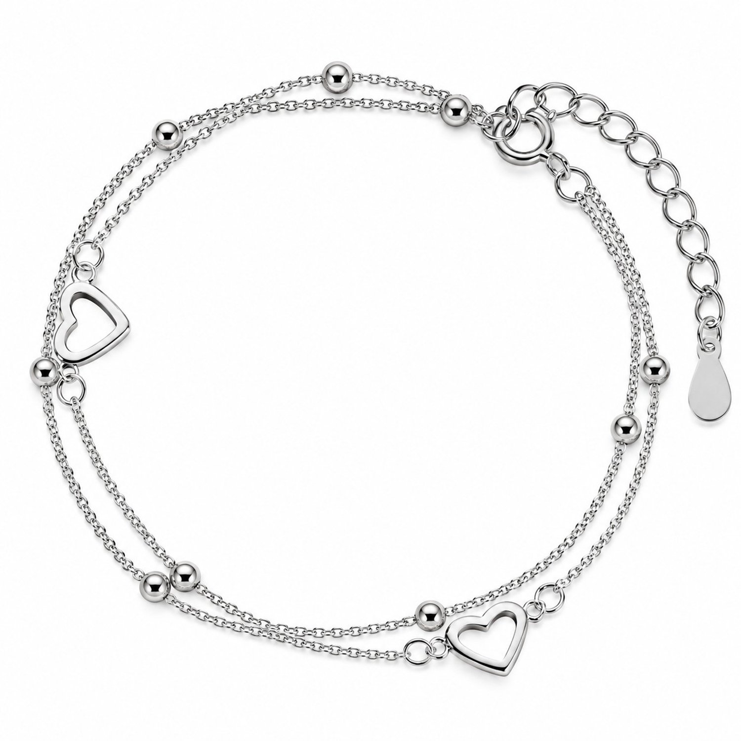 Armband Meisje- Meisjes armband Zilver 925- Dubbel Laags- Armband Hartjes en Bolletjes- Kind- LiLaLove