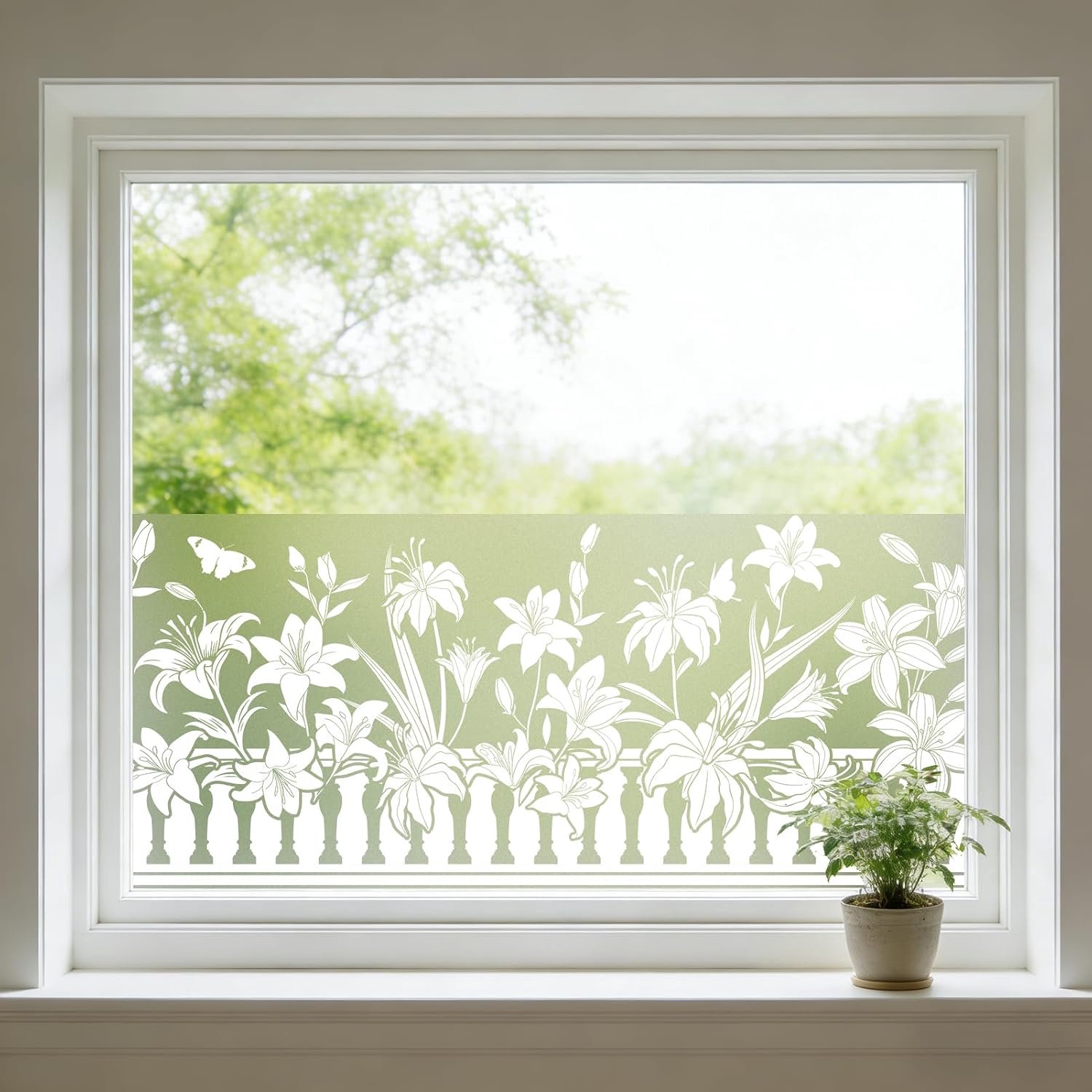 Dktie Statisch hechtende raamfolie, witte ondoorzichtige privacyfolie, anti-uv, mat materiaal, met hek- en bloemenpatronen, geschikt voor woonkamer, keuken en kantoor, 89 x 200 cm