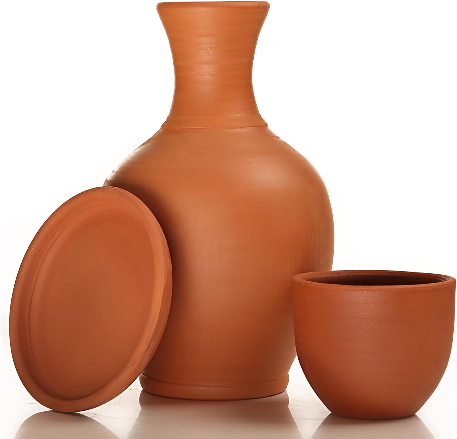 Kannen met mok, klei waterkruik met beker, aarden waterkaraf set, aardewerk pot voor drinkwater, 73 oz