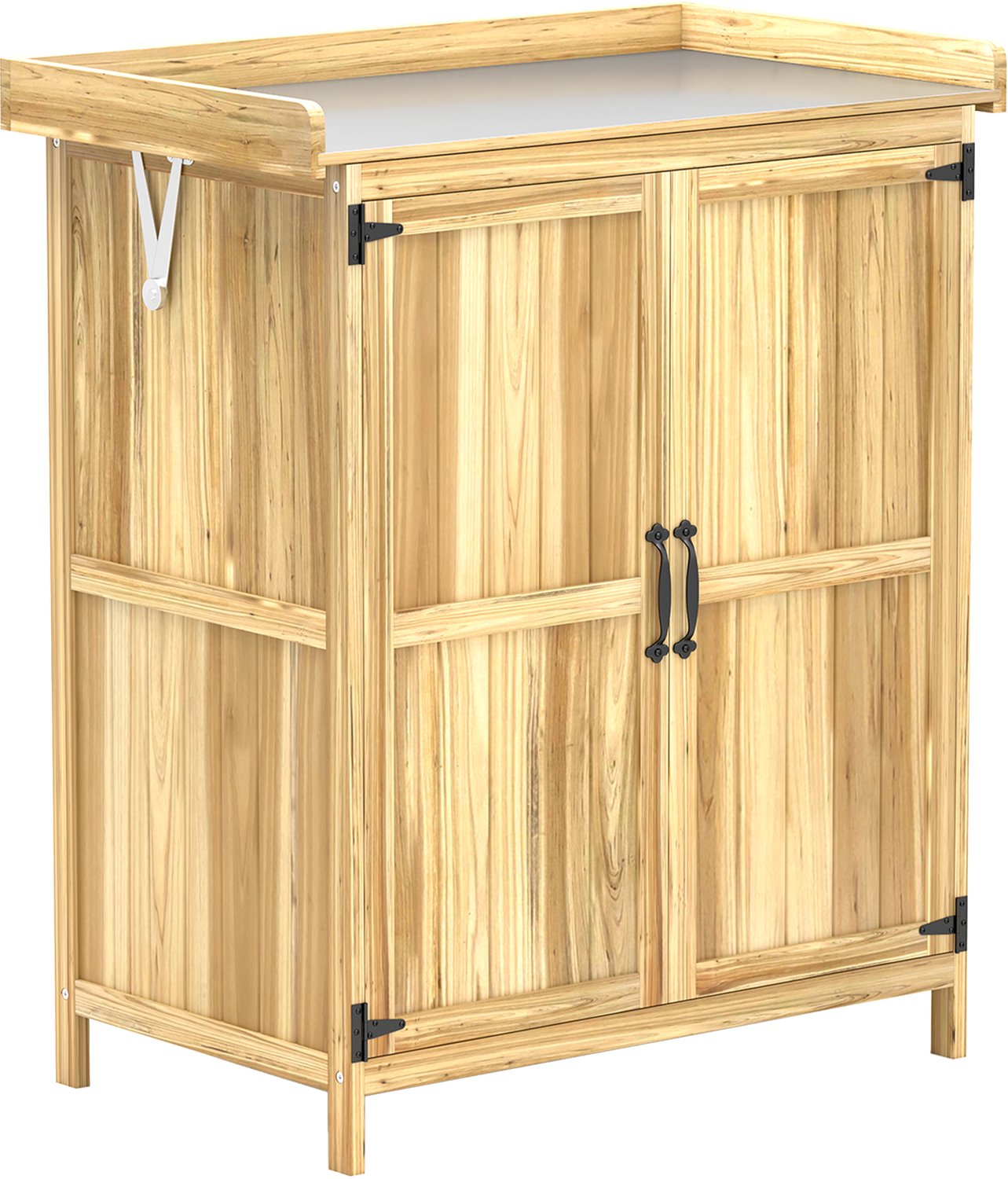 Sunona Gartenschrank en werkbank - Met opklapbaar dak en dubbele deuren - Fijnsparrenhout en RVS - 74 x 43 x 88 cm - Naturlijk hout