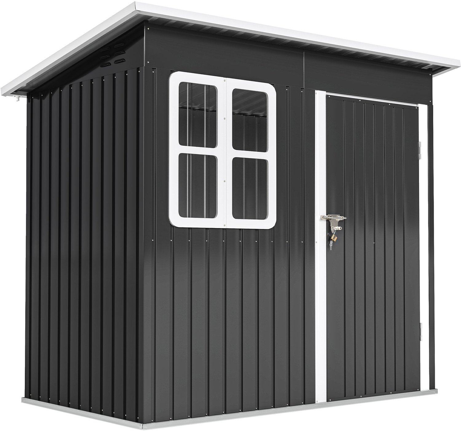 Sunona Metalen tuinhuis - Met raam, ventilatie en afsluitbare deur - 211 x 133 x 173/190 cm - Donkergrijs