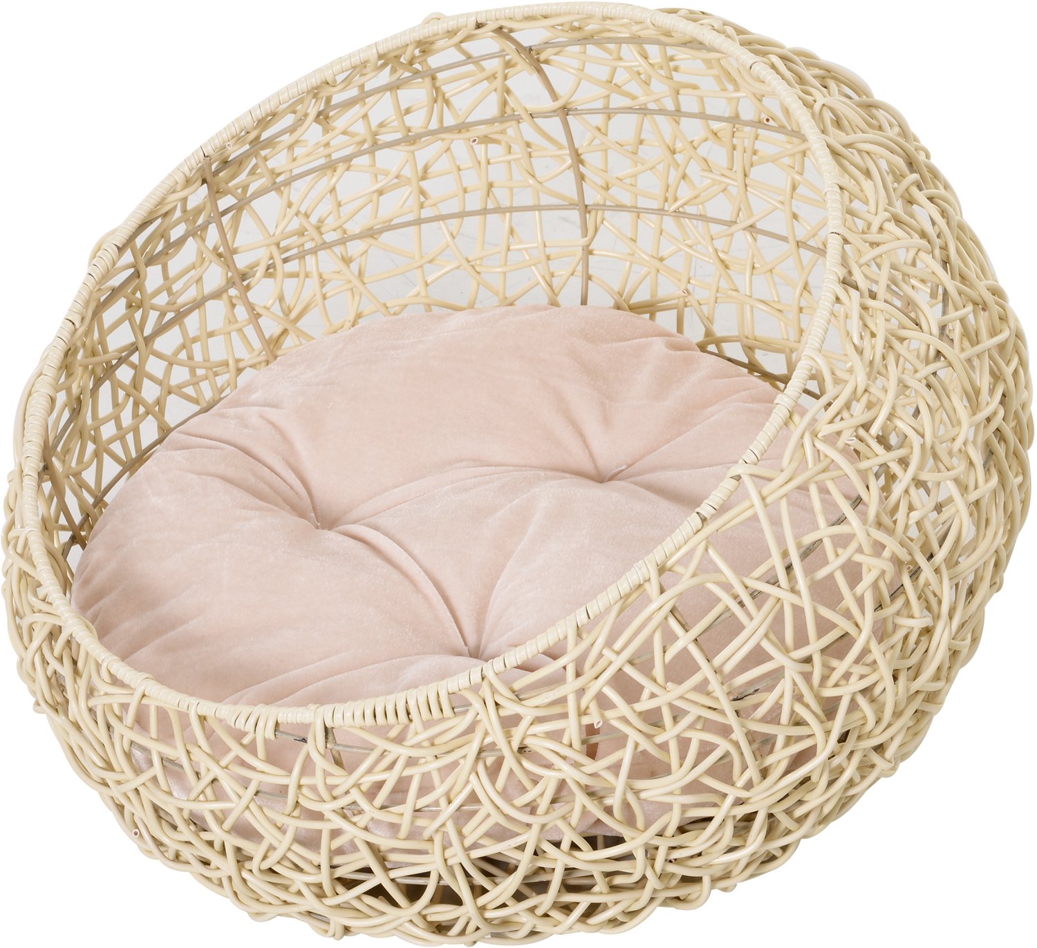 Pawona Kattenmand van pvc-rotan - Met kussen - Ø56 x 35 cm - Beige
