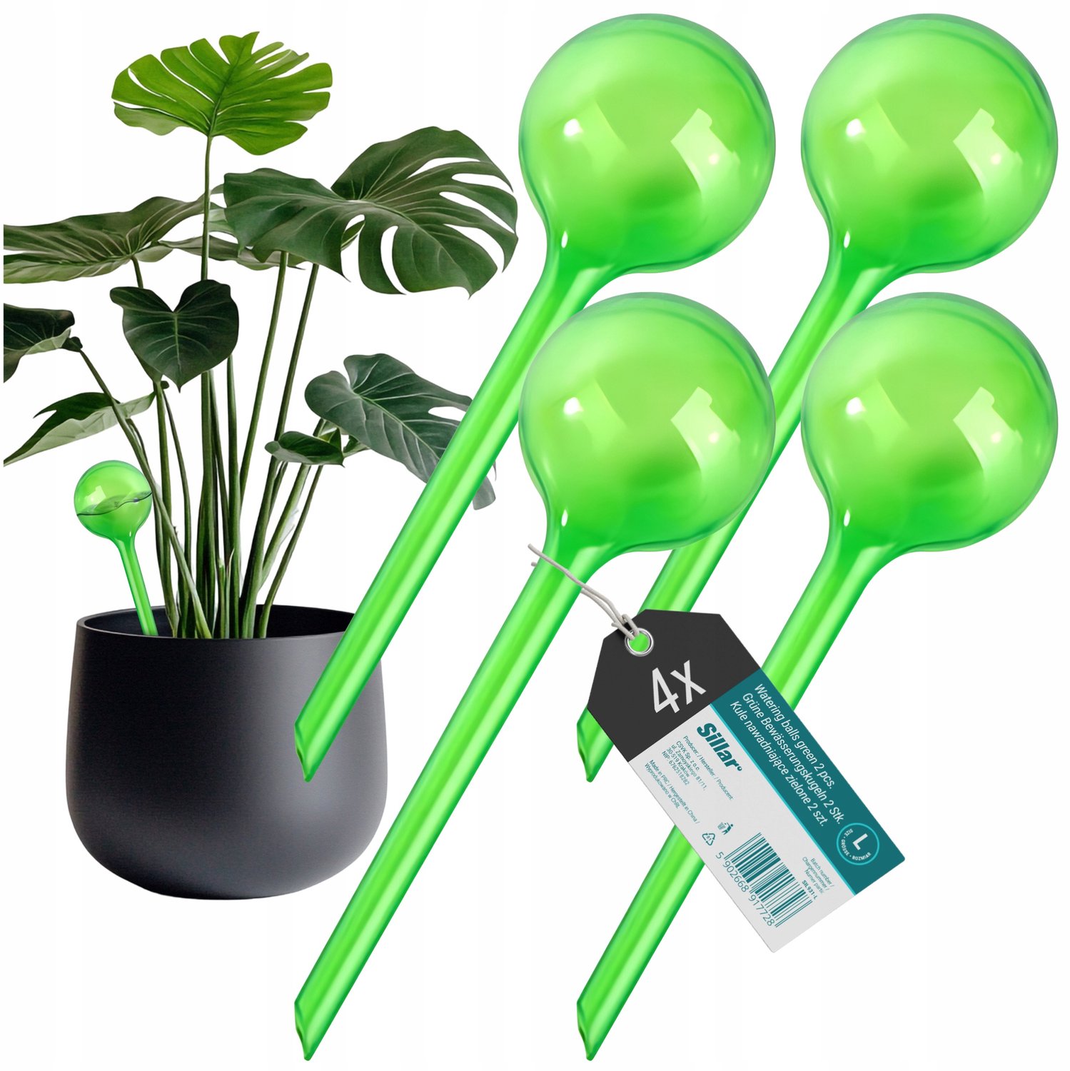4x Groene Watergeefballen Planten 250ml 24cm - Automatisch Watergeven