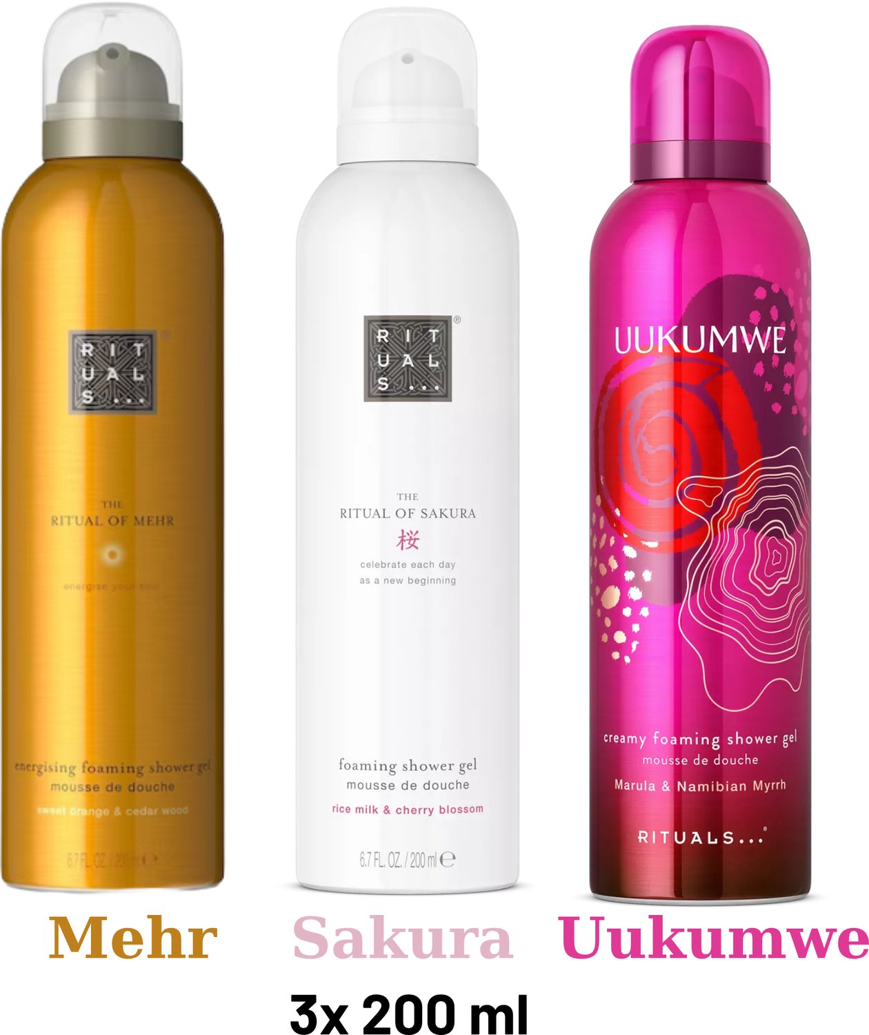 Rituals - Shower Gel Value Pack - Uukumwe 200 ml + Mehr 200 ml + Sakura 200 ml - Douchegel - Shower Foam