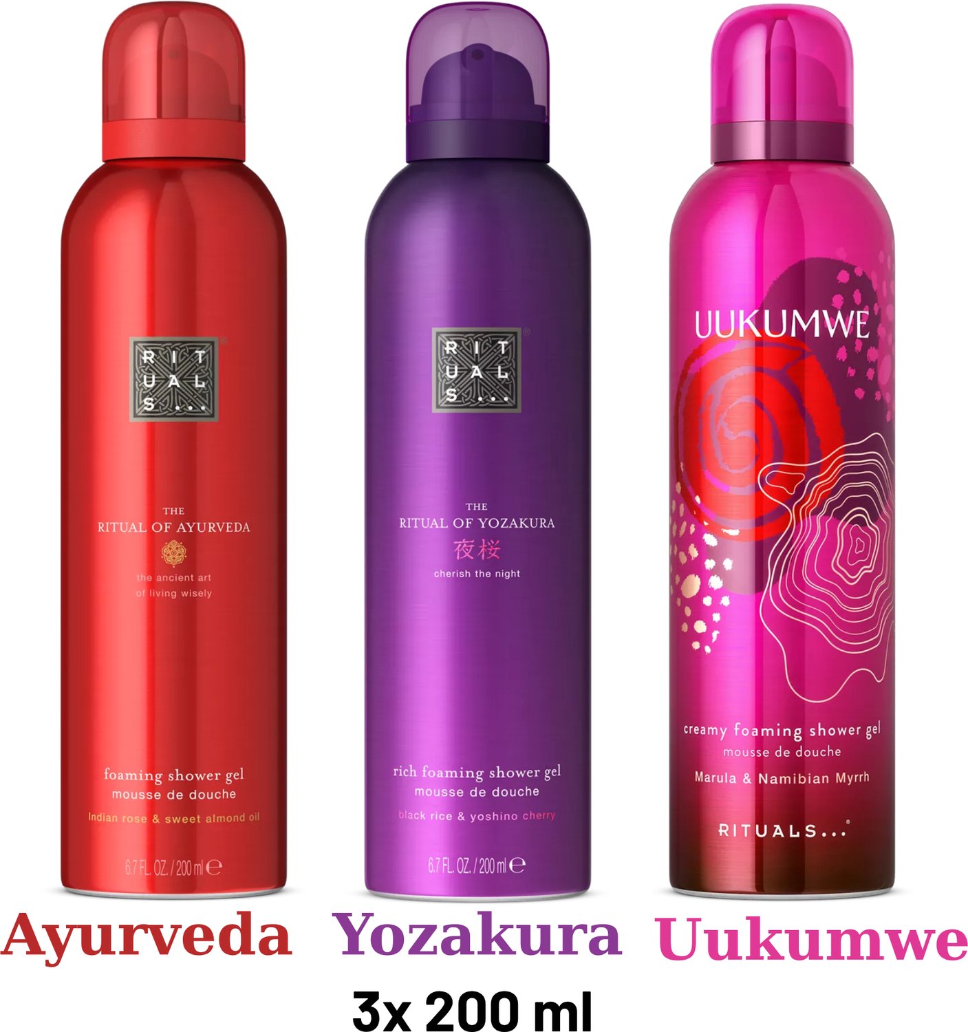 Rituals - Shower Gel Value Pack - Uukumwe 200 ml + Yozakura 200 ml + Ayurveda 200 ml - Douchegel - Shower Foam