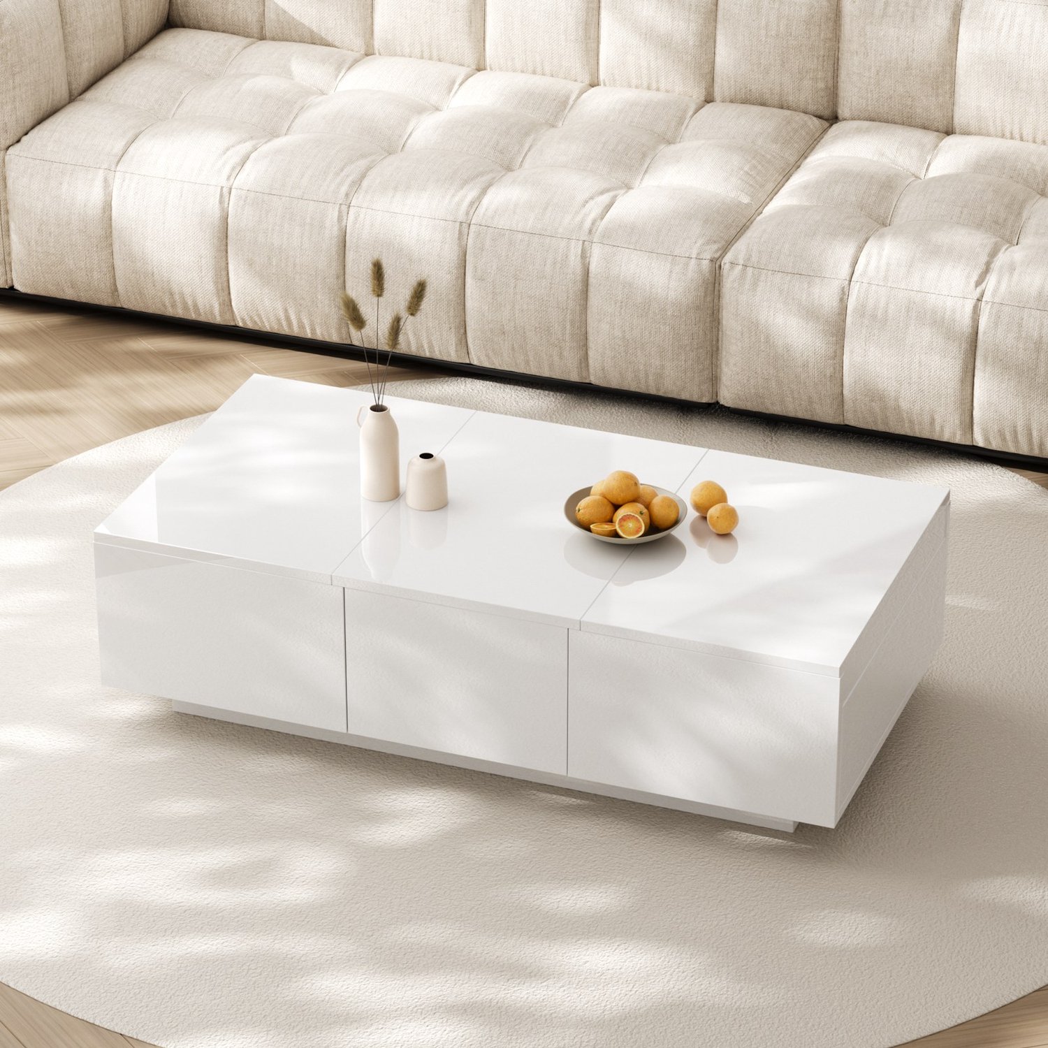 Salontafel hoogglans met lades en verborgen opbergruimte - 100x50x31 cm - wit