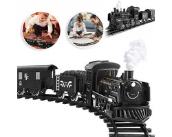 Elektrische Retro Treinset voor Kinderen - Kersttrein op Batterijen met 4 Wagens 10 Delige Railbaan - Educatief Interactief Speelgoed - Ideaal Kerstcadeau Feestelijke Kerstdecoratie