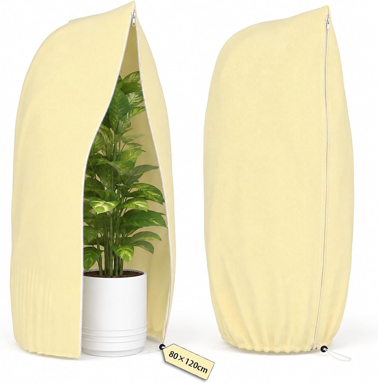Famanu - Vorstbescherming voor Planten - Beschermt tegen kou en vorst - Herbruikbare vlies bedekking - Beige 2 stuks