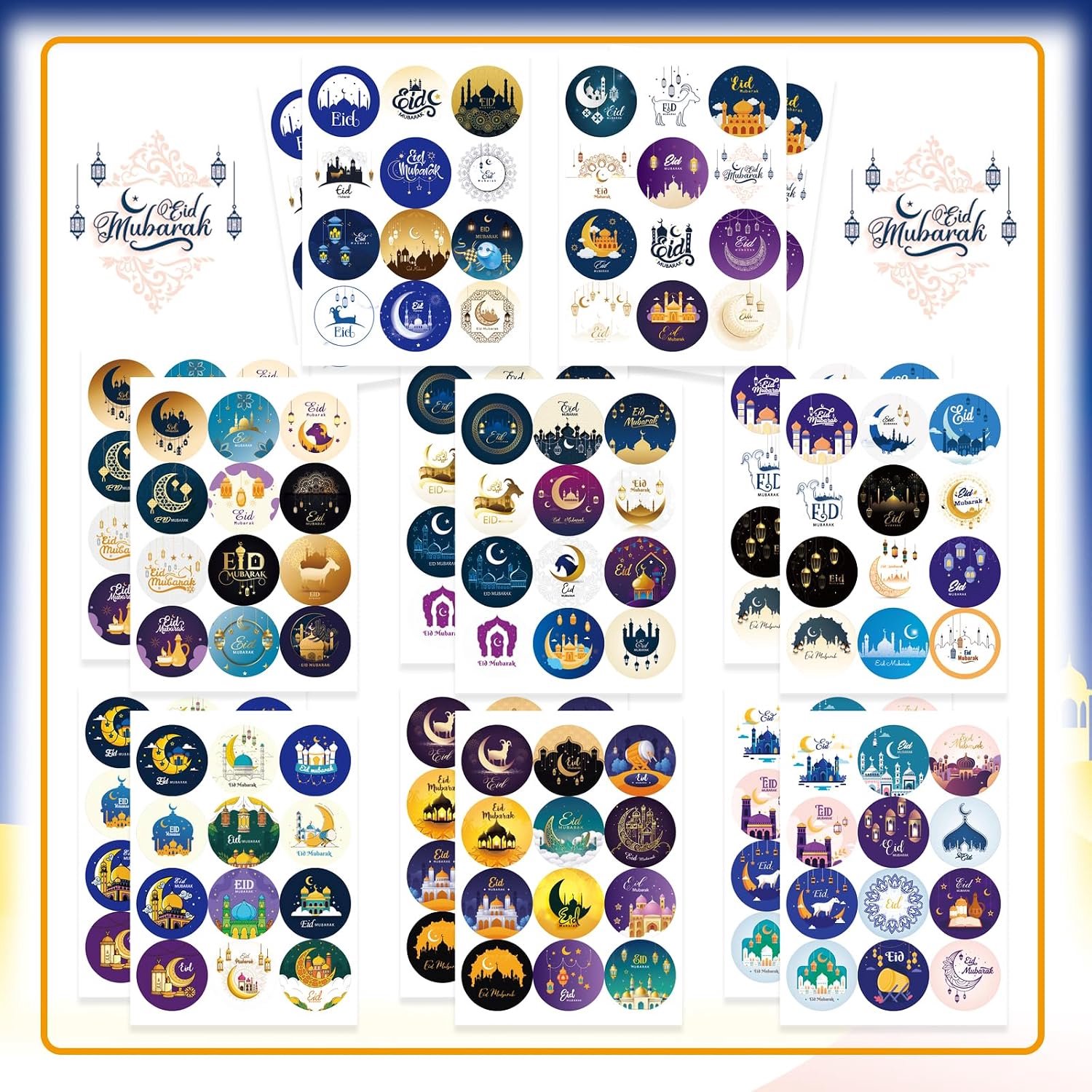 Famanu – Stickers -192 stuks Ramadan Kareem en Eid stickers -Eid feestbenodigdheden -Ramadan feestdecoraties -tag Mubarak Sticker