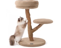 Jake and Jacky Krabpaal voor Katten Hout - Vegan Konijnenvacht - Jute - Beige/Creme - 50x50x75cm