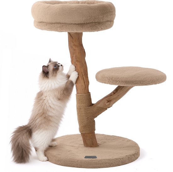 Jake and Jacky Krabpaal voor Katten Hout - Vegan Konijnenvacht - Jute - Beige/Creme - 50x50x75cm