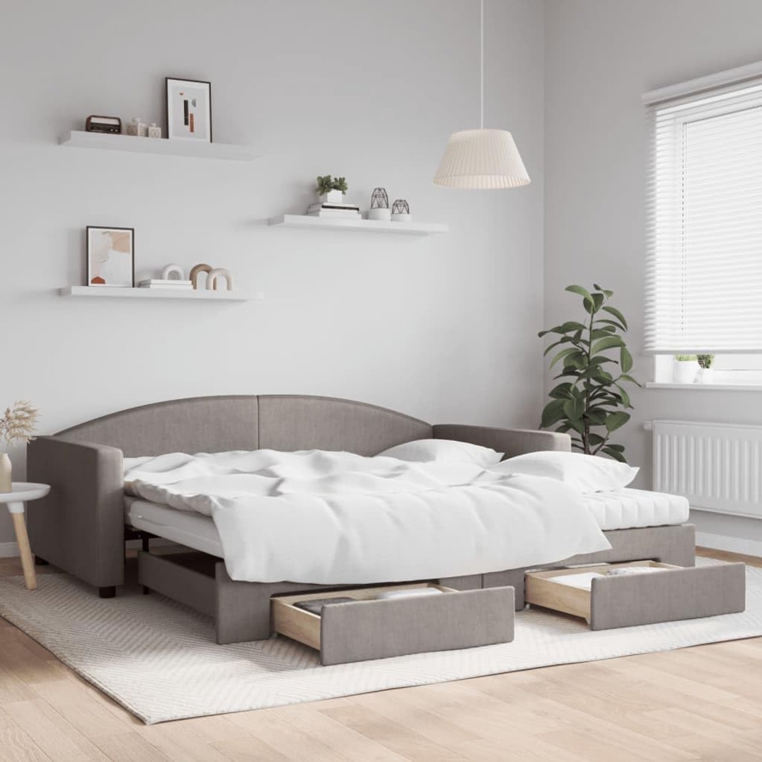 2 in 1 schuimmatras met opberglades onderschuifbed taupe 100x200 cm