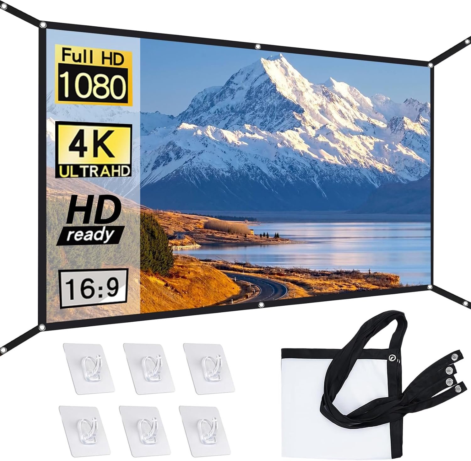 100 inch, 16:9 HD canvas, opvouwbaar, kreukvrij, plafondmontage, projectorscherm, draagbaar vloerscherm voor thuis, kantoor, school en projectiescherm buiten