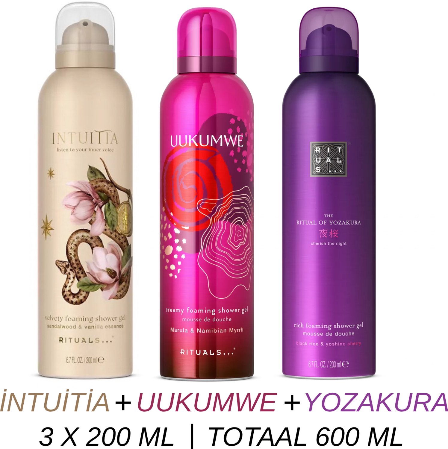 Rituals - Shower Gel Value Set - Intuitia + Uukumwe + Yozakura - 3 x Shower Gel 200 ml = 600 ml - Douchegel - Doucheschuim
