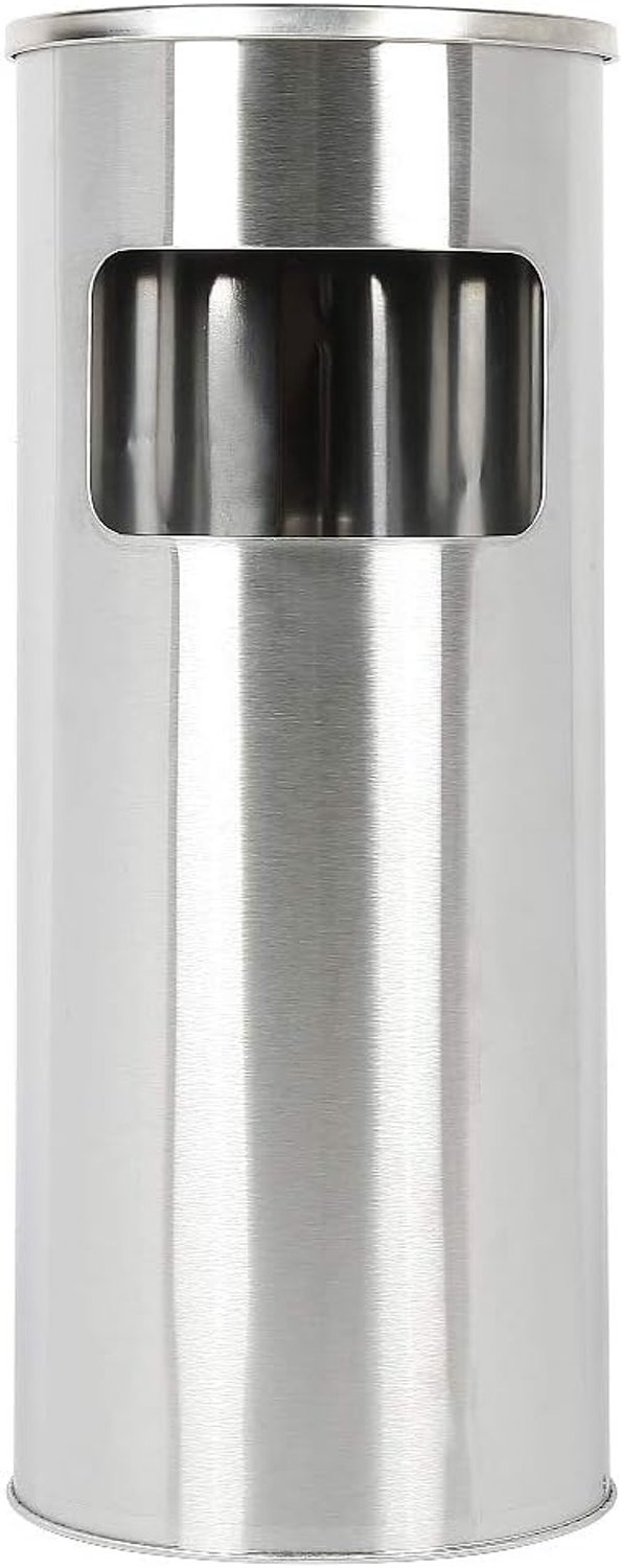 Afvalemmer op voet, voor buiten, 30 l, roestvrij staal/ijzer, antislip, voor buiten/binnen, voor hotel, tuin, buiten, supermarkt (zilver - 1 stuk)