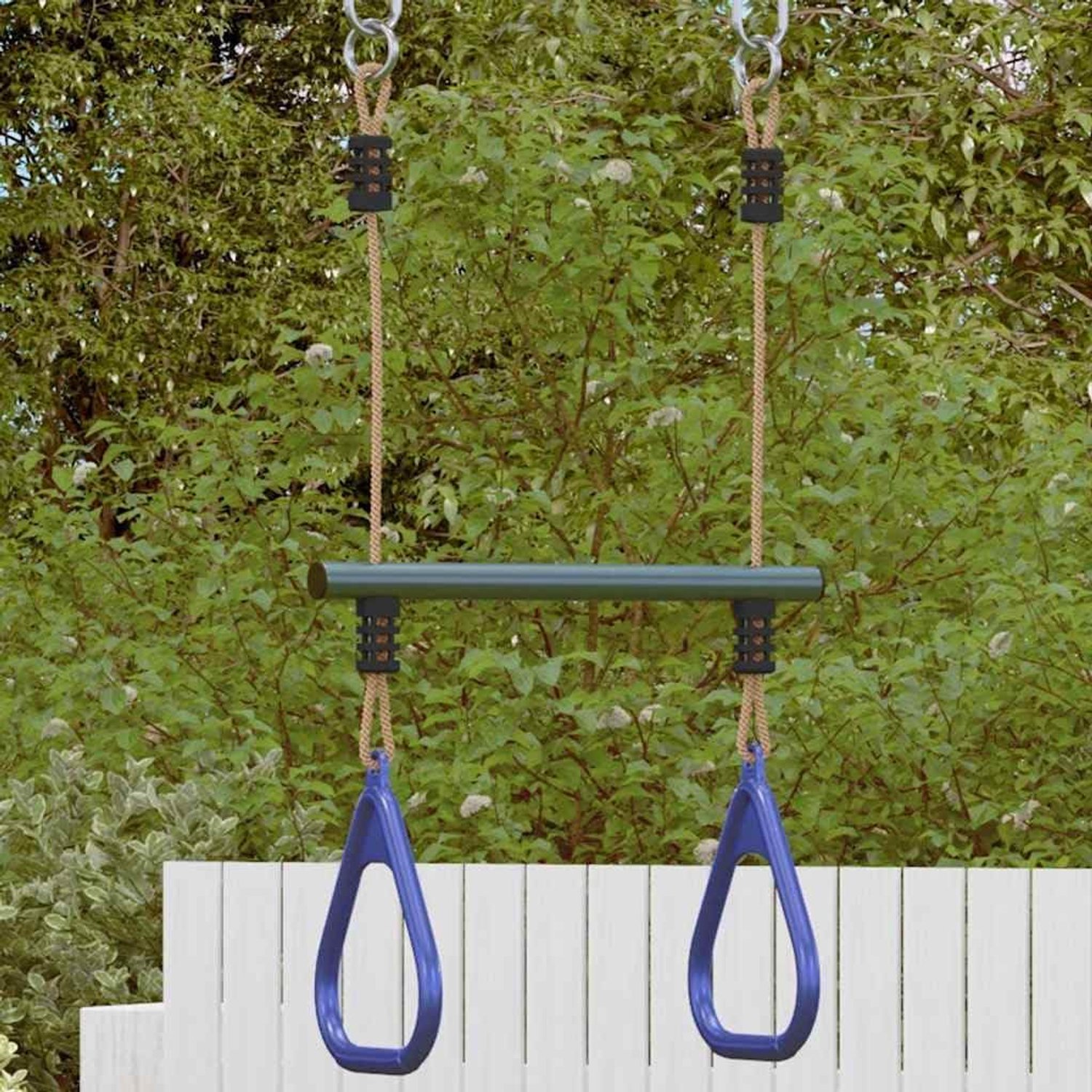 Trapeziumstang met turnringen voor kinderen van staal, blauw