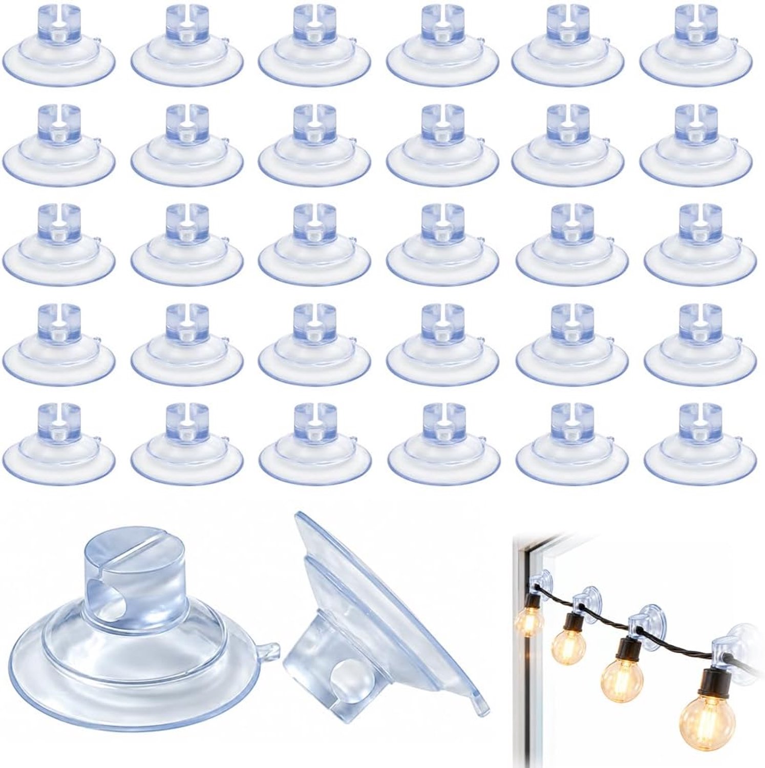 Set van 30 zuignap haken voor ramen voor lichtslingers - Zuignap steun ramen en glas - Haken en clips
