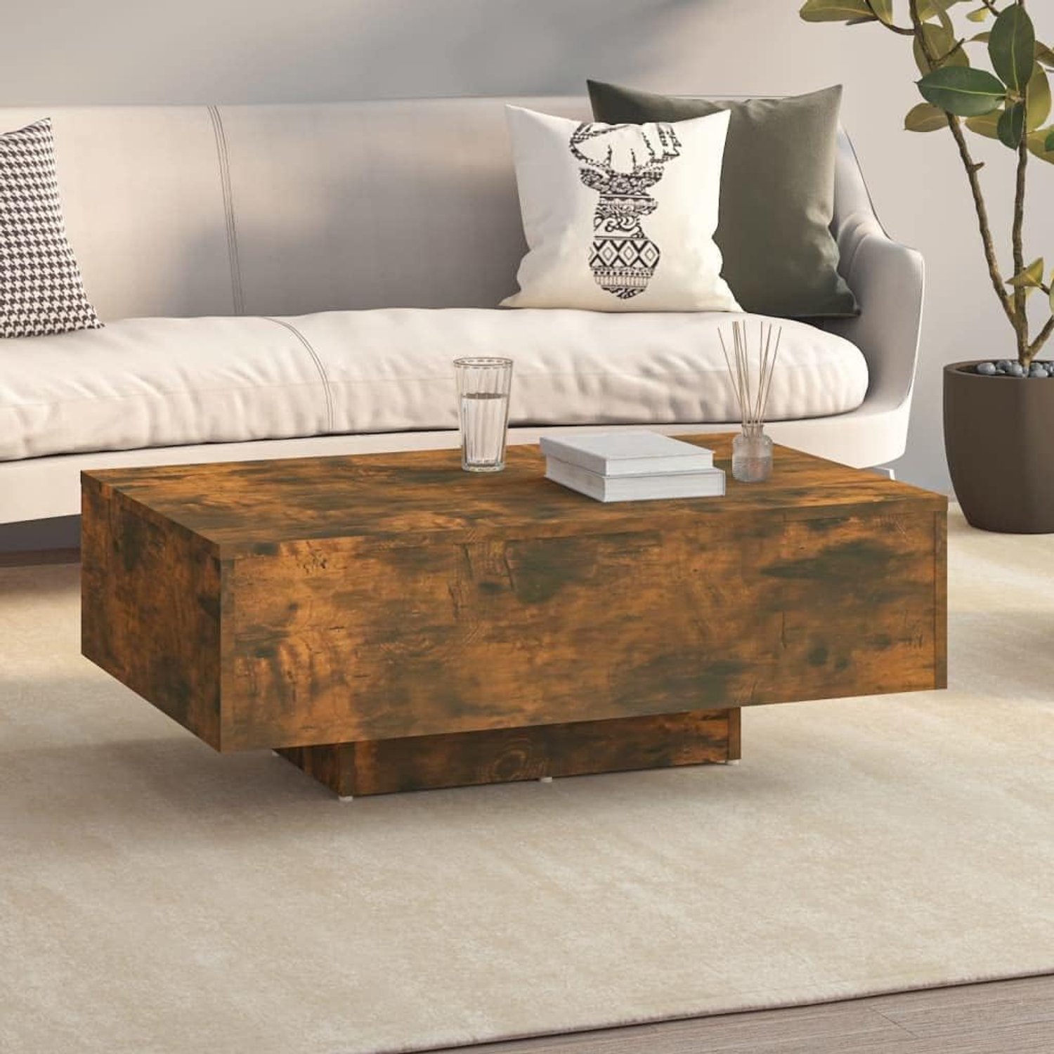 Hout modern design salontafel 85x55x31 cm gerookt eiken