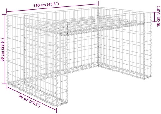 Grasmaaier-garage met verhoogd bloembed, 110 x 80 x 60 cm, schanskorf, robotmaaier, schuilplaats van staaldraad, weerbestendig, zilver — afbeelding 4