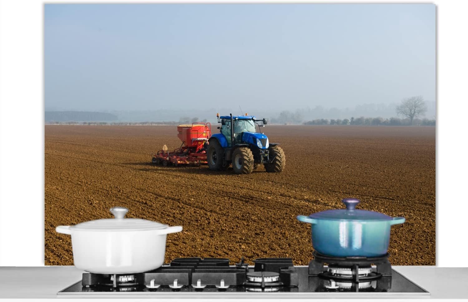 Spatscherm Keuken - 120x80 cm - Tractor - Blauw - Mist